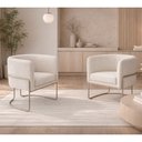 Ver imagem 2 de Kit 2 Poltronas Mono Base Champagne Bouclé Off White - Sallar Home