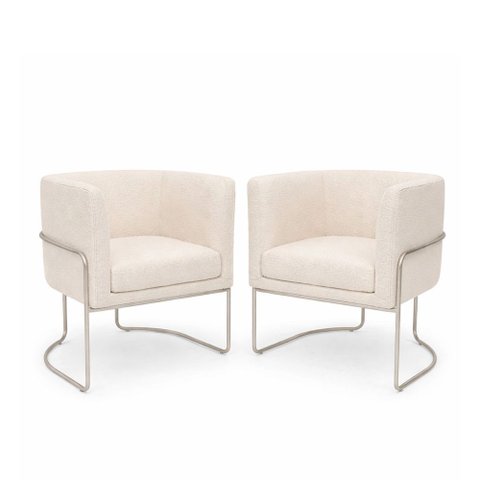 Kit 2 Poltronas Mono Base Champagne Bouclé Off White - Sallar Home
