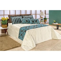 Kit Cobre Leito Viena Casal King 6 Peças Colcha Seda Azul - 1