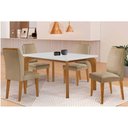 Ver imagem 1 de Conjunto: Mesa Sala Jantar Londrina Tampo c/ Vidro Curvo 120cm 4 Cadeiras Dakota Madeira Naturale/