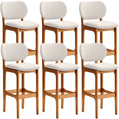 Kit 6 Banquetas Alta Bar Cozinha Sala Jantar Fixa Betta L02 Imbuia Linho Cru - Lyam Decor
