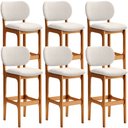 Ver imagem 1 de Kit 6 Banquetas Alta Bar Cozinha Sala Jantar Fixa Betta L02 Imbuia Linho Cru - Lyam Decor