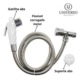 Ducha Higiênica Completa Abs Branco com Registro 1/4 Volta Acabamento Cromado Cor Prateado - 3