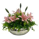 Ver imagem 1 de Arranjo Grande Centro Mesa Lírio Rosa Artificial Vaso Prata Decore Fácil Shop