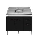 Ver imagem 3 de Balcão Gabinete Com Pia Inox 120cm 3 Portas e 1 Gaveta Gabriela Preto - AJL Móveis