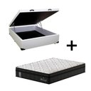 Ver imagem 1 de Cama Box Baú Casal Sintético Branco com Colchão de Molas Ensacadas - Madrid - Probel - Preto