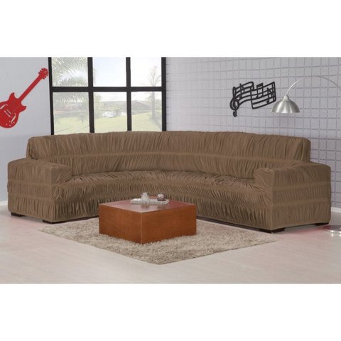 Capa de sofá de Canto em malha com elástico cáqui