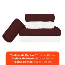 Jogo de Toalhas de Banho 100% Algodão 5 Peças Completo Max Sonhare Sultan Malbec e Branco - 2