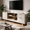 Ver imagem 1 de Rack para Sala de Estar TV 65 pol 160cm 1 Porta 2 Gavetas Vermont A05 Off White Carvalho - Lyam