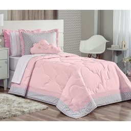 Cobre Leito Solteiro Petit Rosa 03 Peças Com Almofada Nuvem - 1 Cobre Leito Solteiro Petit Rosa 03 Peças Com Almofada Nuvem - 1