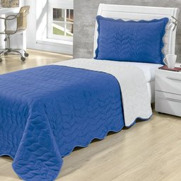 Colcha Solteiro Dupla Face Matelassada 2 Peças Azul - 1
