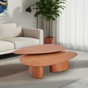 Ver imagem 1 de Conjunto com 2 Mesas de Centro Redonda Sala de Estar 120cm Ecos Base Madeira Maciça Mel
