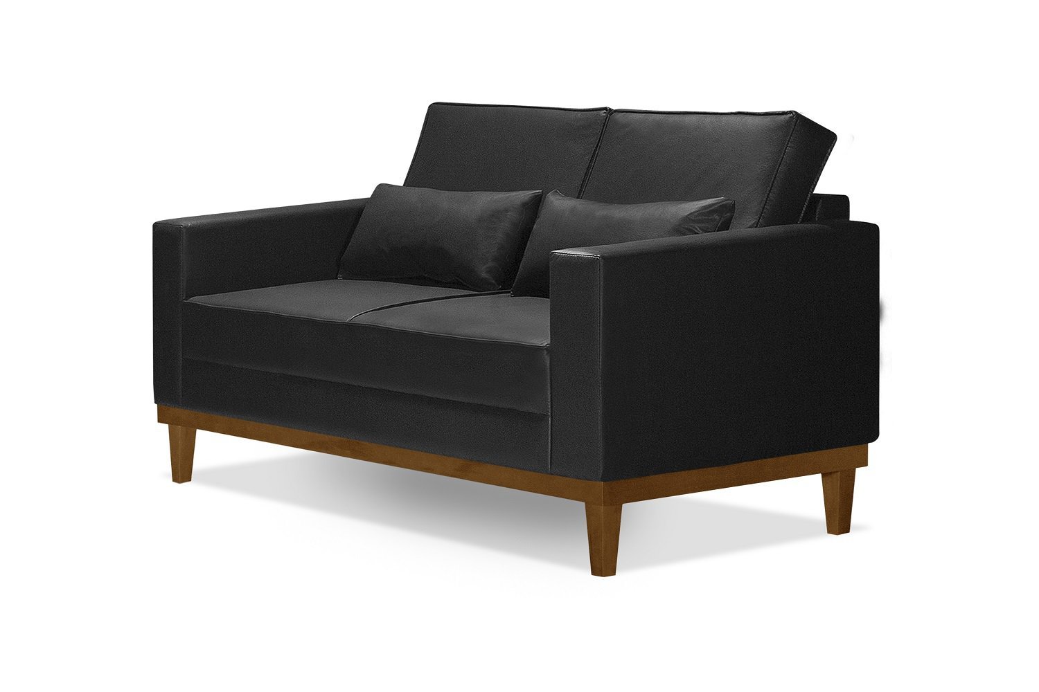 Sofá Living Valência 1,58 Mts C/base Madeira Decor - Corino Preto