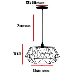 Pendente Aramado Estádio Grande Cabo Cristal 2M Luminária Lustre Teto Moderno Retrô Preto Lâmpada Ag - 2
