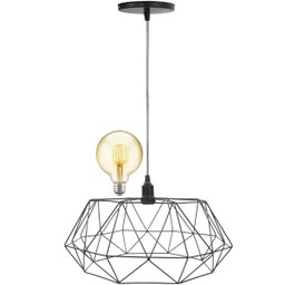 Pendente Aramado Estádio Grande Cabo Cristal 2M Luminária Lustre Teto Moderno Retrô Preto Lâmpada Ag - 1