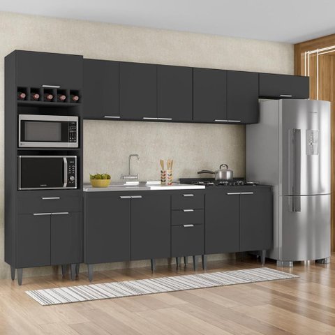 Armário de Cozinha CP06 com Pia 120cm Pérola Z34 Preto - Mpozenato