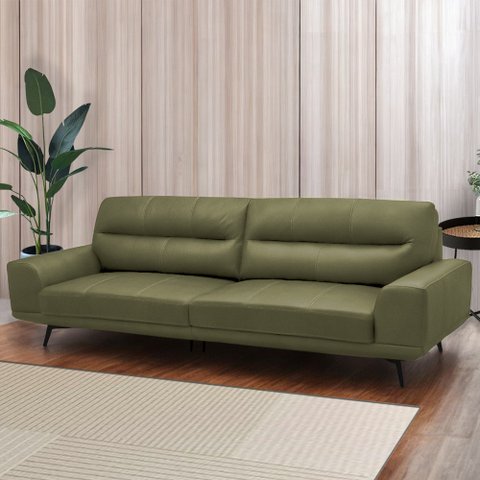 Sofá Decorativo Ashton 3 Lugares Sala de Estar 216cm Pés em Aço Couro Fendi G88 - Gran Belo