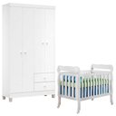 Ver imagem 1 de Berço Americano Lila e Guarda Roupa Ternura Baby 4 Portas Branco Brilho - Incorplac