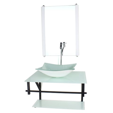 GABINETE DE VIDRO PARA BANHEIRO 60CM AP CUBA RETANGULAR BRANCO FULL COM TORNEIRA PRETA