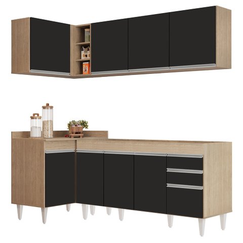 Armário de Cozinha Modulado de Canto Direito 4 Peças Cp40 Balcão sem Tampo Castanho/preto - Lumil Lu