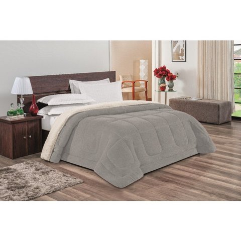 Coberdrom Everest Queen Sherpa Dupla Face Cinza