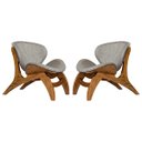 Ver imagem 1 de Kit 2 Poltronas Estofada Decorativa Pérola 76 X 72 Cm Madeira Maciça Imbuia Linho Cinza L55