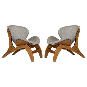 Kit 2 Poltronas Estofada Decorativa Pérola 76 x 72 Cm Madeira Maciça Imbuia Linho Cinza L55