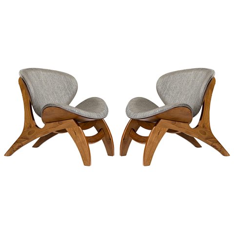 Kit 2 Poltronas Estofada Decorativa Pérola 76 X 72 Cm Madeira Maciça Imbuia Linho Cinza L55