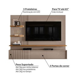 Rack com Painel Atena para TV de 65 Pol Fendi Natural - 3