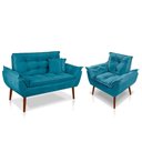 Ver imagem 1 de Kit 01 Poltrona Opala + 01 Namoradeira Opala + 02 Almofadas Suede Azul Tiffany