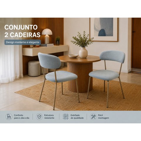 Kit 2 Cadeiras Jantar Belize Brenda Bouclé Azul Luxo