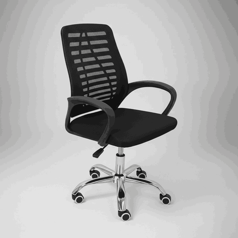 Cadeira Escritório Giratória Ergonômica com Base Cromada - Preto - Algodão