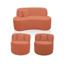Ver imagem 1 de Kit 2 Poltrona com Sofá Curvo 2 Lugares Feijão Forma Orgânica 1,50 Bouclé Maranata