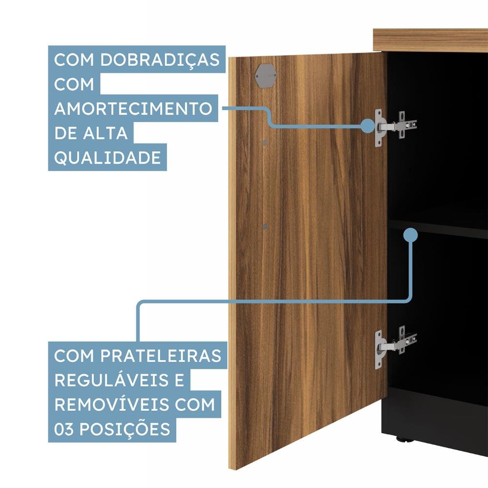 Armário Baixo para Escritório 1,20m Tampo 40mm Nogal Pr F5 Cor:nogal com Preto - 6