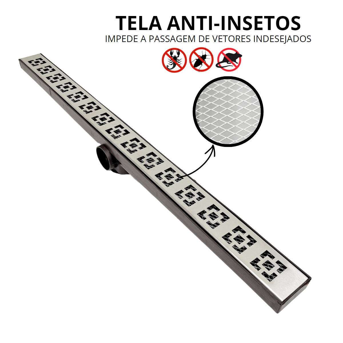 Ralo de Banheiro 5x70 Dubai Inox com Tela Coletor Marrom - 5