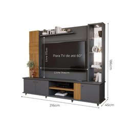 Estante para Sala Riviera TV até 60 Polegadas c/ 3 Portas e 7 Prateleiras Grafite/Nature - Permó - 2