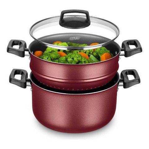 Panela a Vapor Cozivapor 3 em 1 Antiaderente 3,2 L Cereja Mta