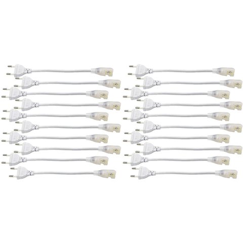 Conector Plug Rabicho Kit 20 Uni para Fita de Led 8mm Tomada Fonte Perfil Sanca Teto Gesso Iluminaça