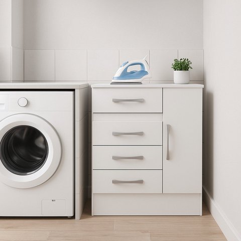 Armário Multiuso Lavanderia 1 Porta 4 Gavetas Essencial Branco
