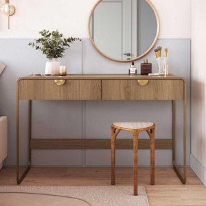 Escrivaninha com Gavetas Puxadores Orgânicos e Pés em Metal Cor:hanover com Dourado