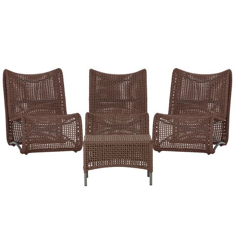 3 Poltronas e Mesa Texas em Alumínio Pintura Preta Corda Náutica Trama Original