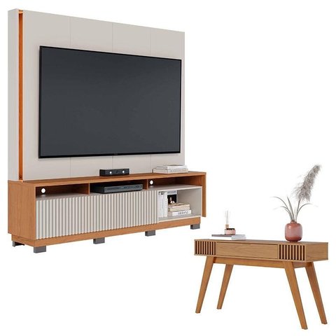 Estante Home Theater Jordão com Pés Off White Freijó e Aparador Riviera Freijó – Colibri