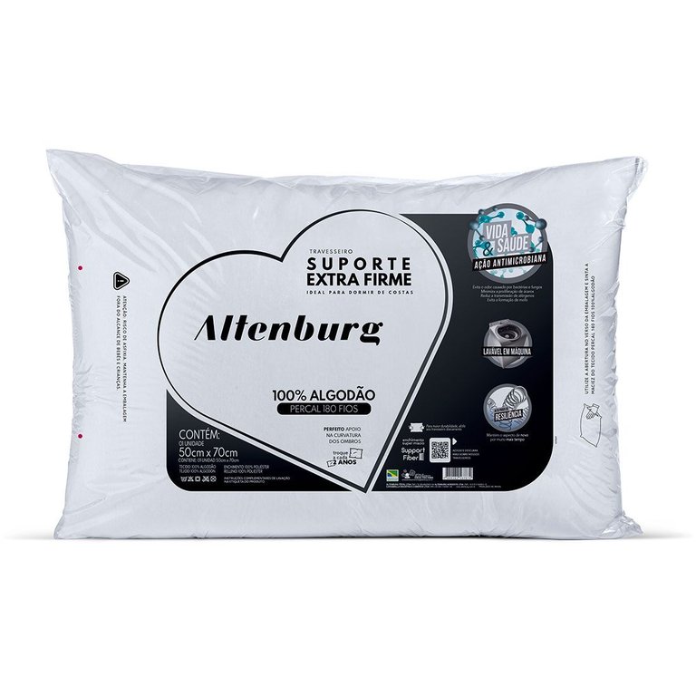 Travesseiro Altenburg Suporte Extra Firme Percal 180 Fios Branco