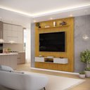 Ver imagem 1 de Conjunto com Painel Ripado e Bancada Suspensa 223cm Trento para Sala de Estar Cedro Bali DJ Móveis