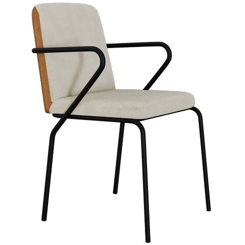 Cadeira Estofada para Sala de Jantar com Braço Loft Preto C01 Bouclê Vanilla Courino Caramelo - Lyam