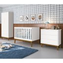 Ver imagem 2 de Dormitório Infantil Classic 2 Portas, Cômoda, Berço Branco com Pés Amadeirado e Colchão D18 - Reller