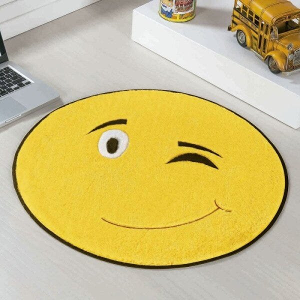 Tapete para Quarto Infantil Redondo Emoji Piscando Amarelo