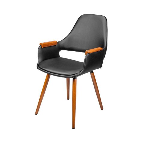Cadeira Dortmund Courino Preto com Base Madeira - 72761