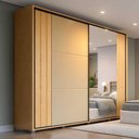 Ver imagem 1 de Guarda Roupa Casal 2,6m Portas de Correr 4 Gavetas 100% Mdf Cor:carvalho Mel com Off White Gloss