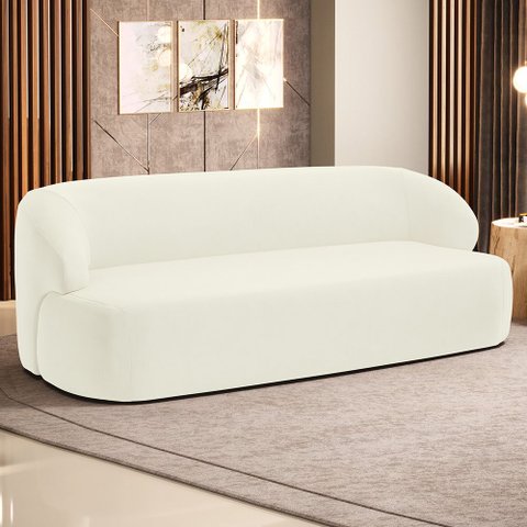 Sofá 3 Lugares Curvo Orgânico para Sala Living 180cm Barolo L06 Veludo Bege - Lyam Decor